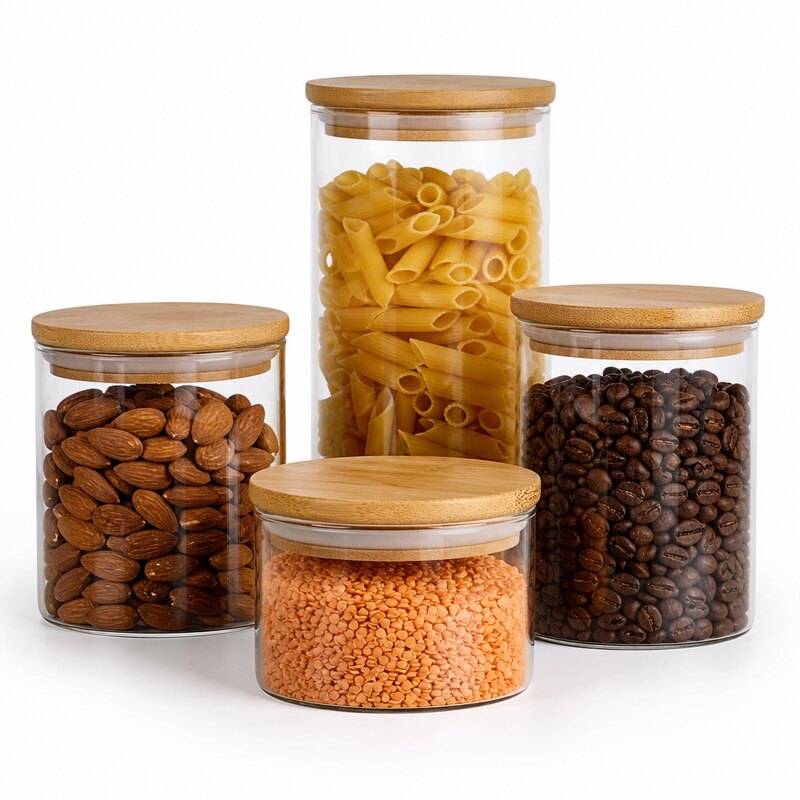 Airtight Glass Storage Jar Set with Bamboo Lids